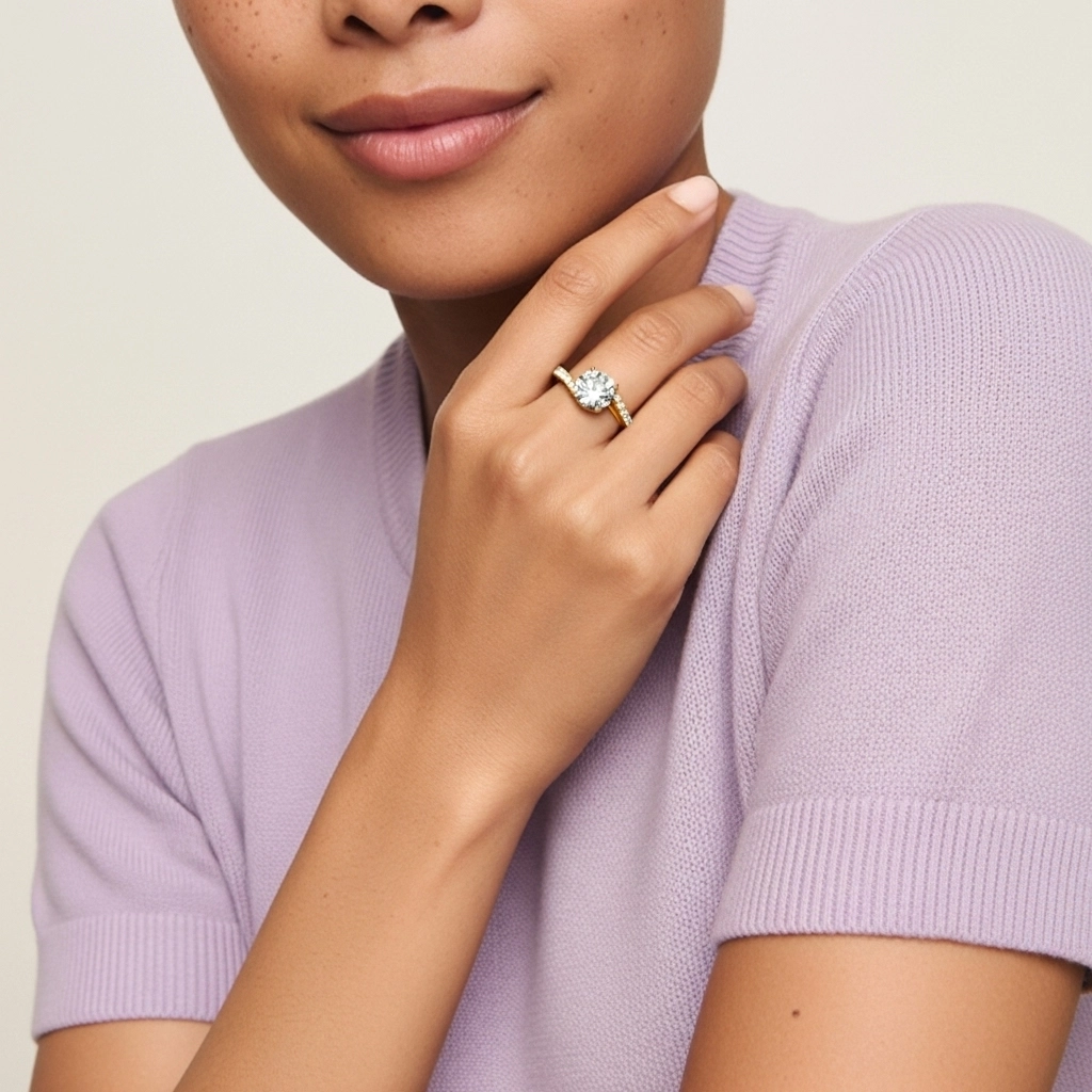 Élégant Rond Coupé Bague de fiançailles