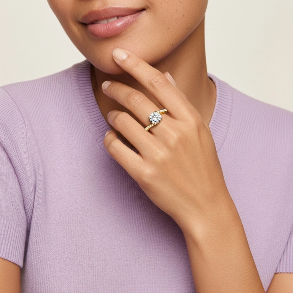 Élégant Rond Coupé Bague de fiançailles