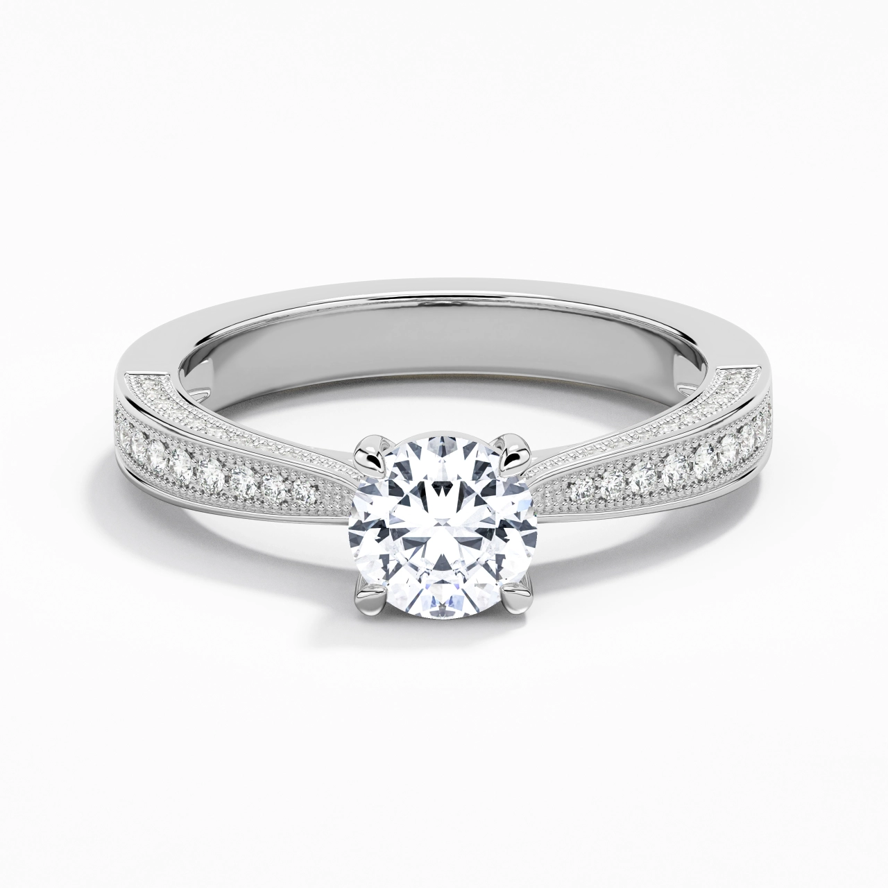 Perlé Cathédrale Bague de fiançailles 1.00ct Moissanite