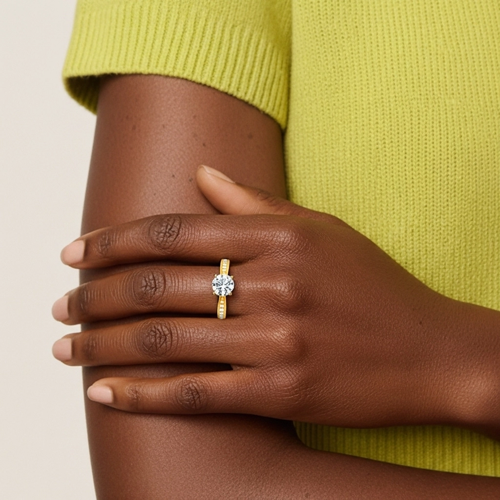 Perlé Cathédrale Bague de fiançailles 1.00ct Moissanite