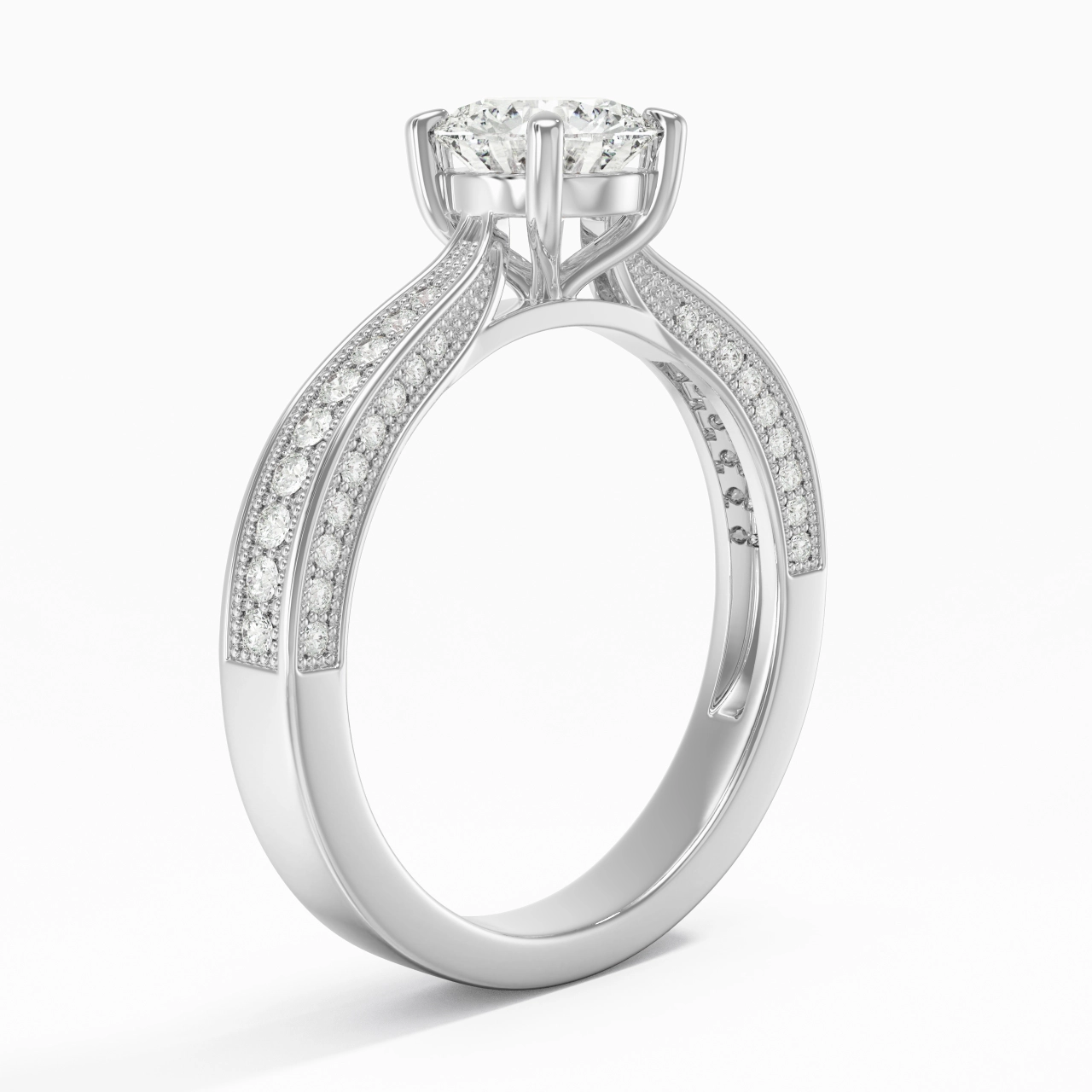 Perlé Cathédrale Bague de fiançailles 1.00ct Moissanite