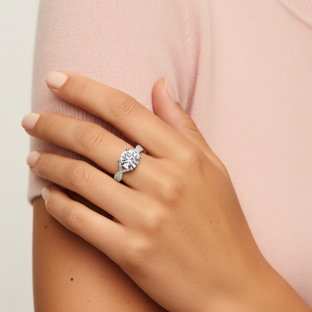 Beaded Cathedral Engagement Ring 2.00ct Moissanite