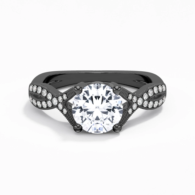 Black Cathedral Glory Beaded 2.00ct Moissanite Engagement Ring Criss Cross 925 Sterling Silver