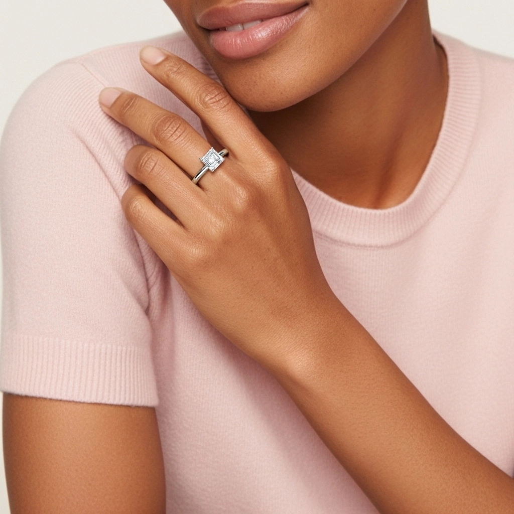 Classic Simple Asscher Cut Engagement Ring