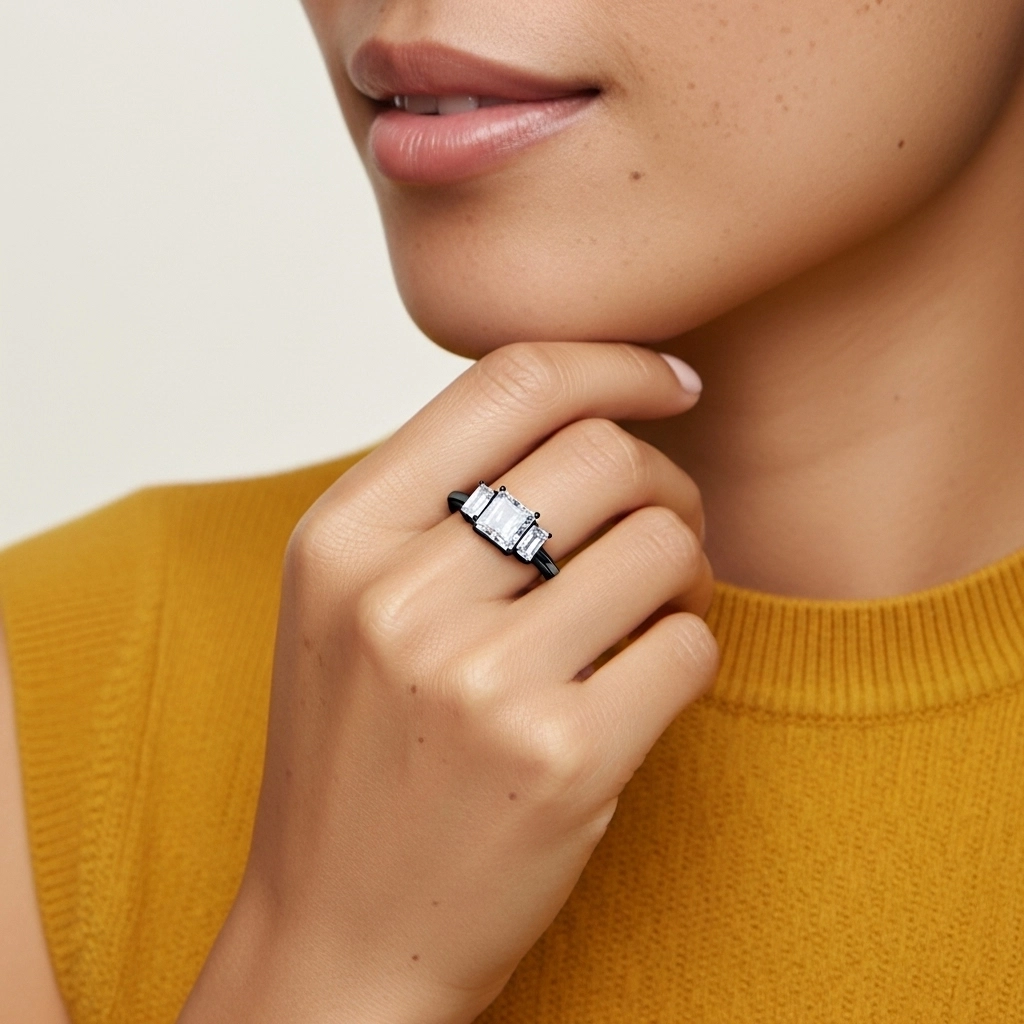 White Moissanite Engagement Ring