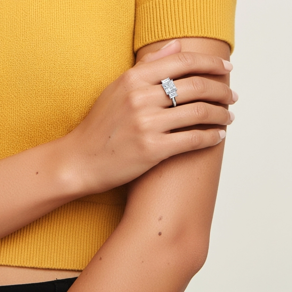 White Moissanite Engagement Ring