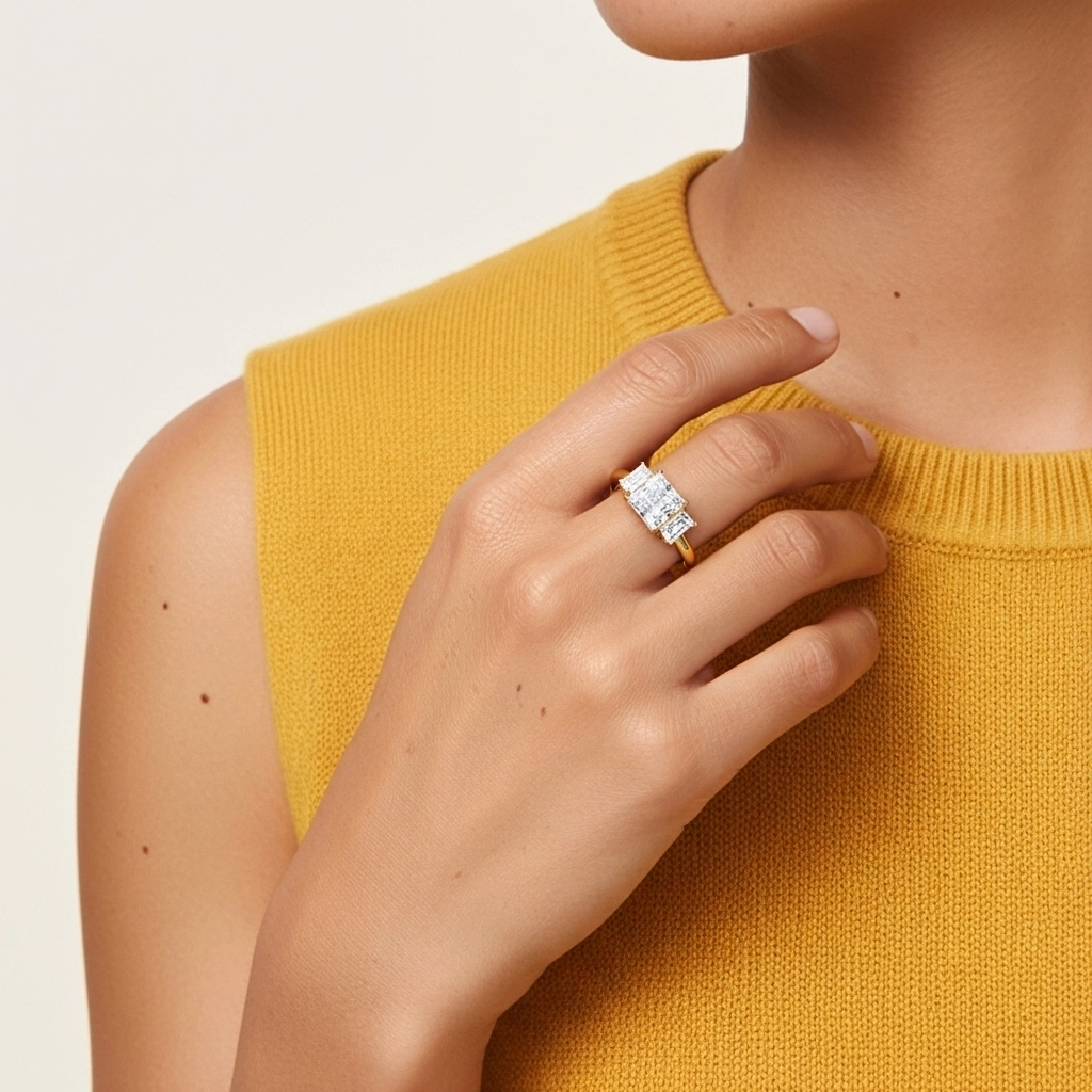 White Moissanite Engagement Ring