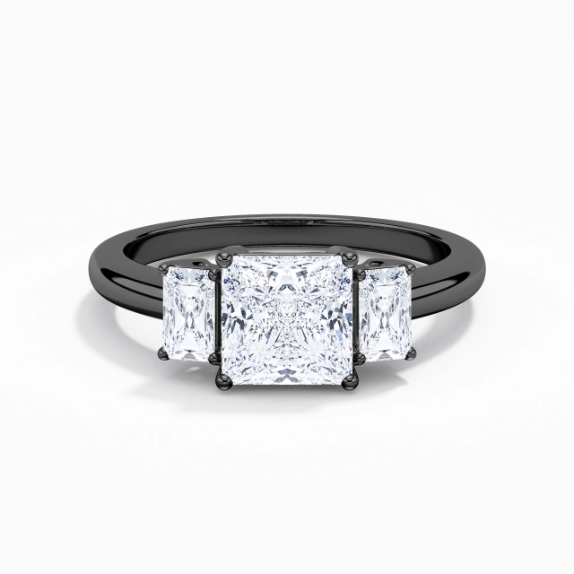 Noir Trois pierres Rétro Volutes 2.00ct Moissanite Bague de fiançailles Tige Traditionnelle Argent sterling 925 Noir Trois pierres Rétro Volutes 2.00ct Moissanite Bague de fiançailles Tige Traditionnelle Argent sterling 925