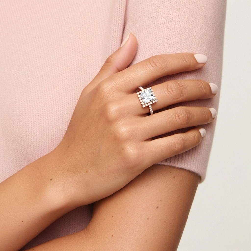 White Moissanite Engagement Ring