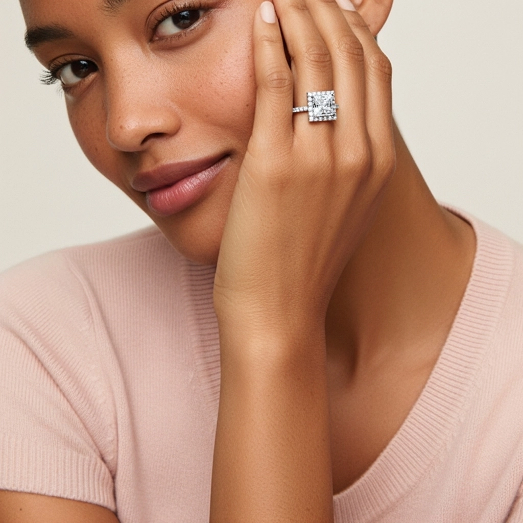 White Moissanite Engagement Ring