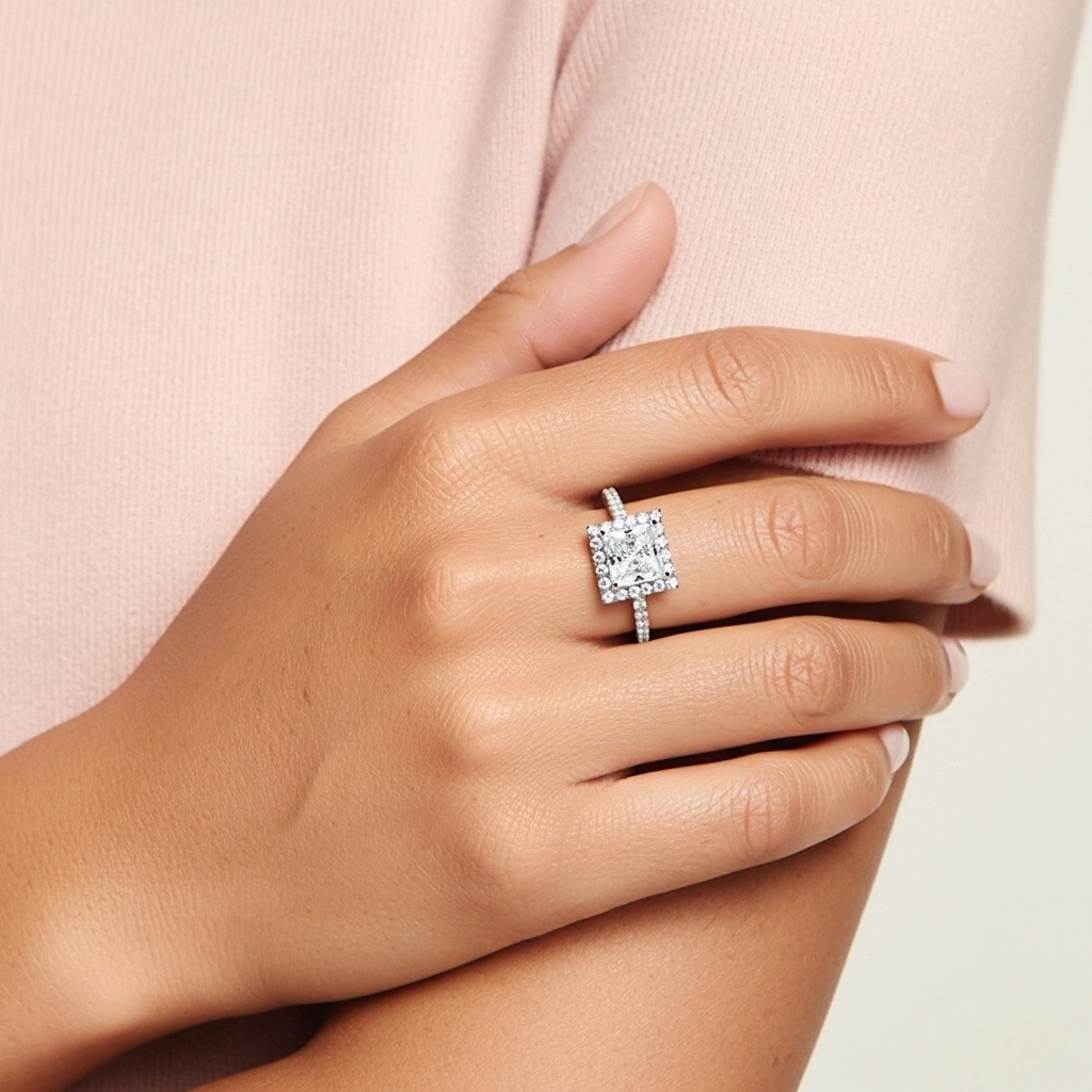 White Moissanite Engagement Ring