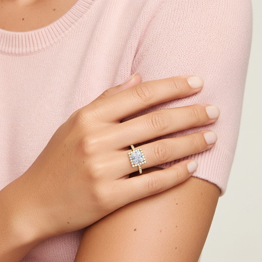 White Moissanite Engagement Ring