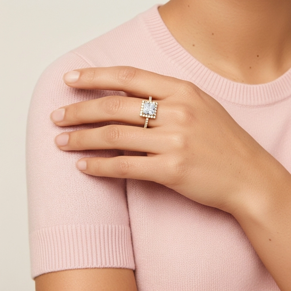 White Moissanite Engagement Ring