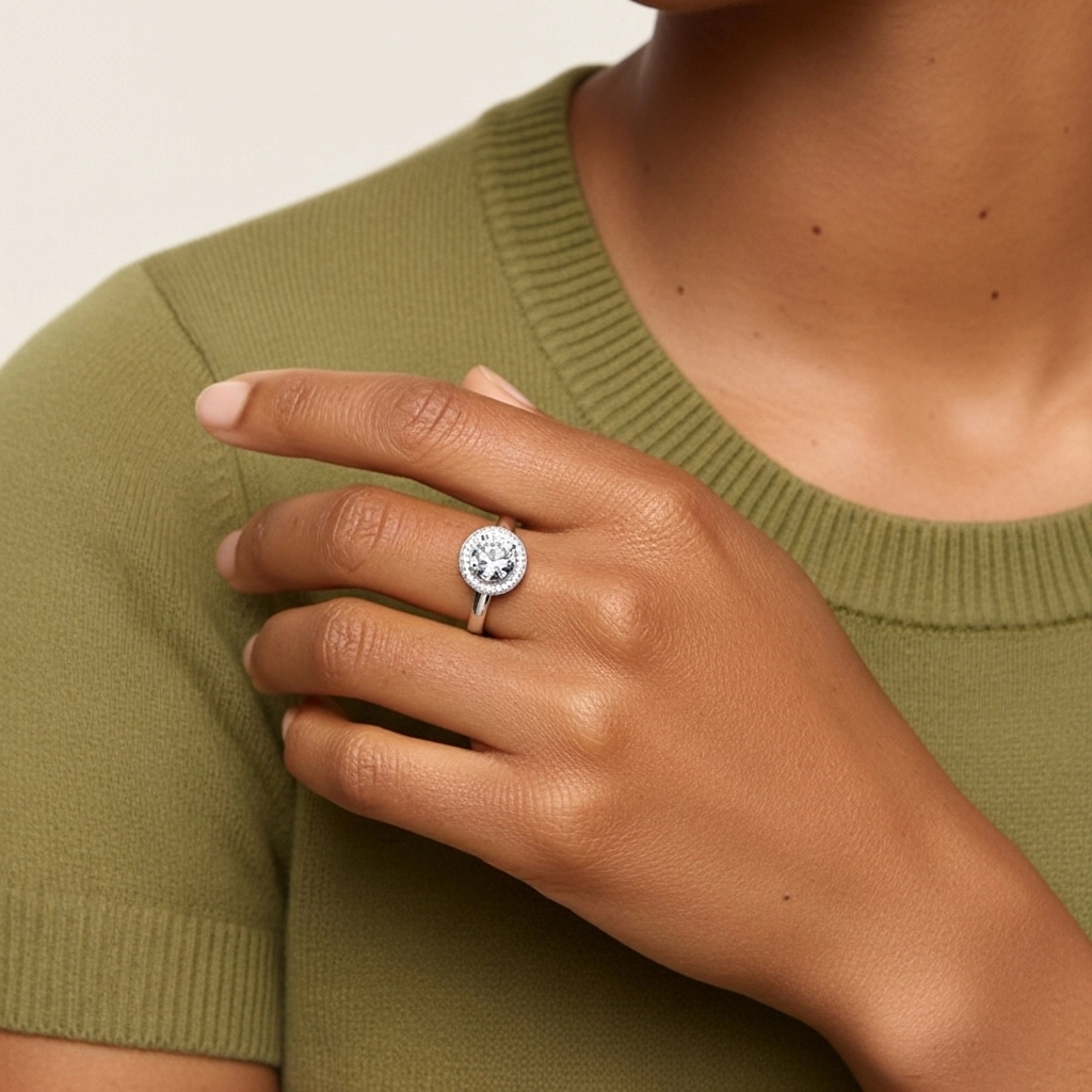 White Moissanite Engagement Ring