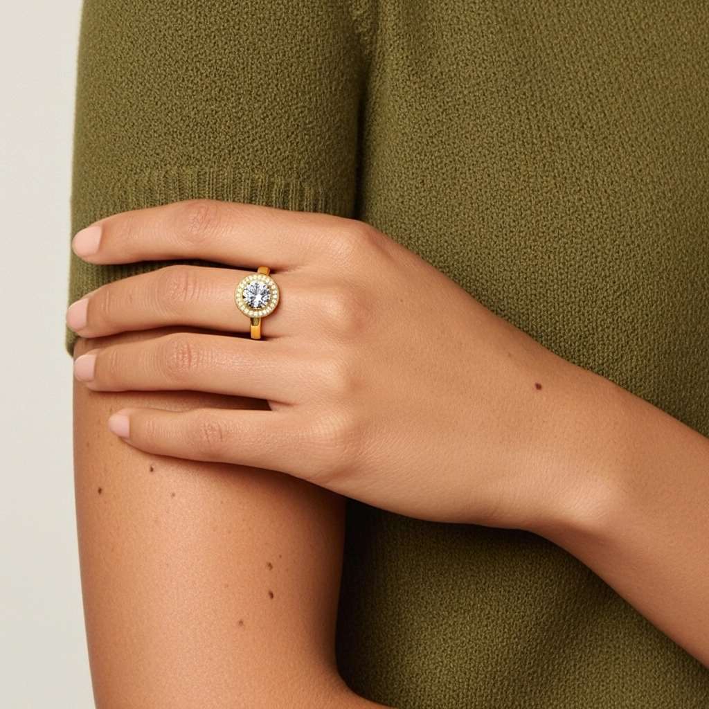 White Moissanite Engagement Ring