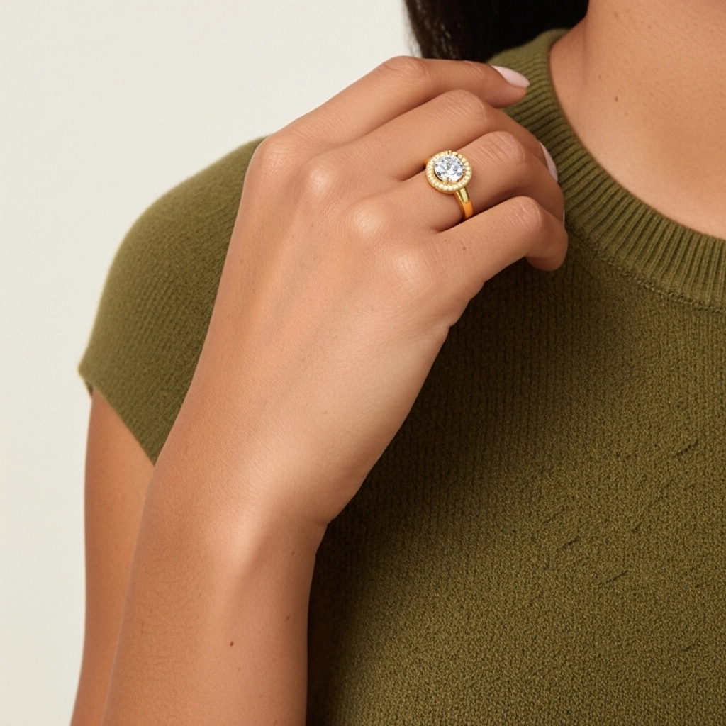 White Moissanite Engagement Ring