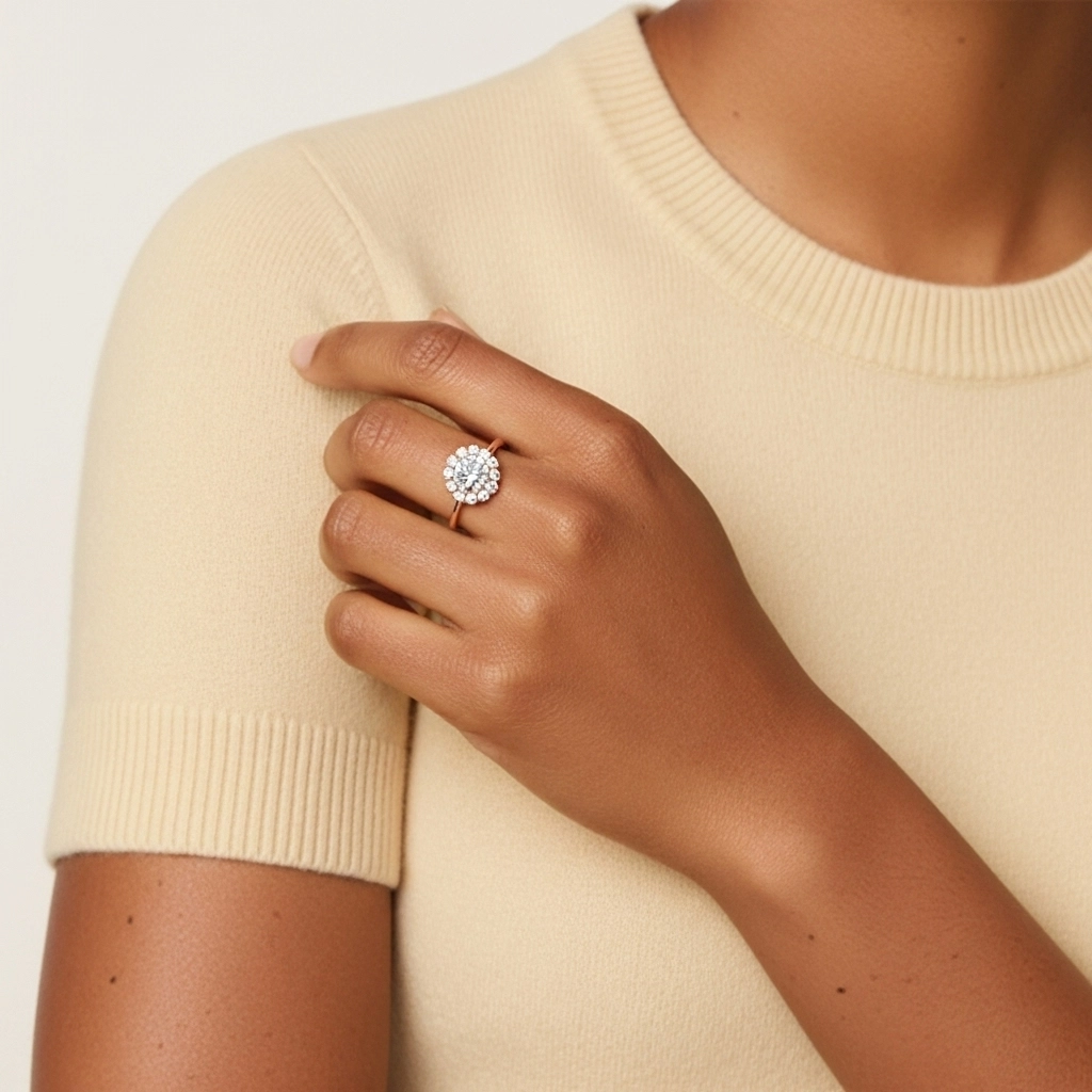 Halo Grappe Bague de fiançailles 1.00ct Moissanite