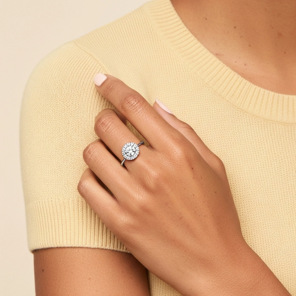 Halo Grappe Bague de fiançailles 1.00ct Moissanite