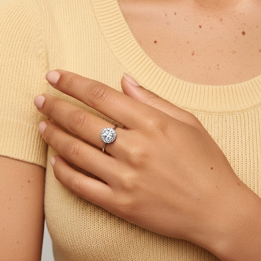 Halo Grappe Bague de fiançailles 1.00ct Moissanite