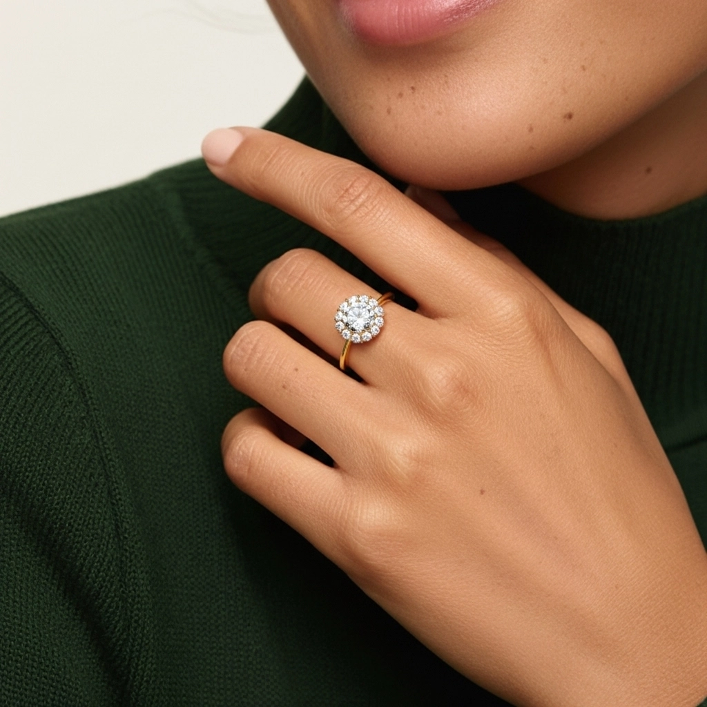 Halo Grappe Bague de fiançailles 1.00ct Moissanite