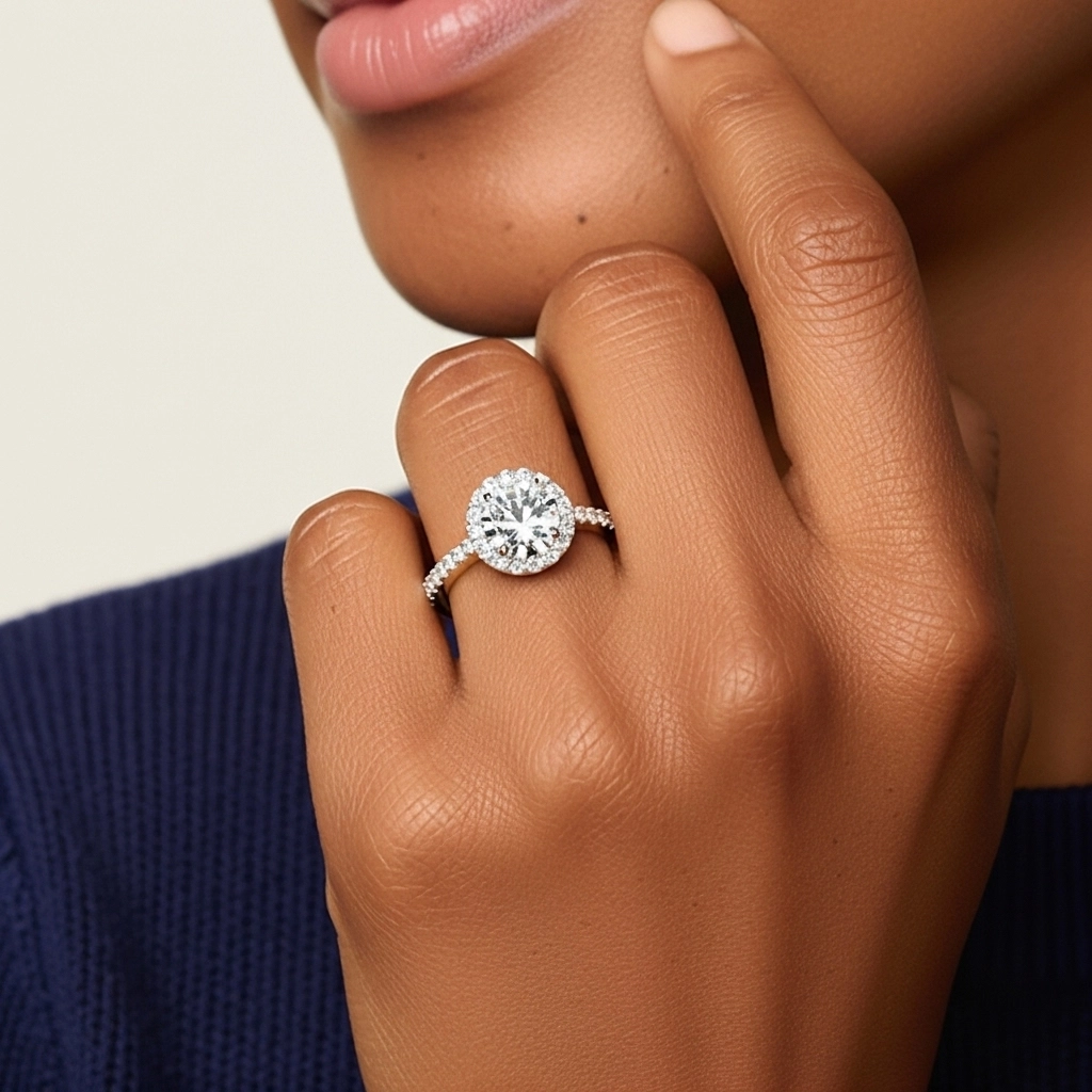 White Moissanite Engagement Ring