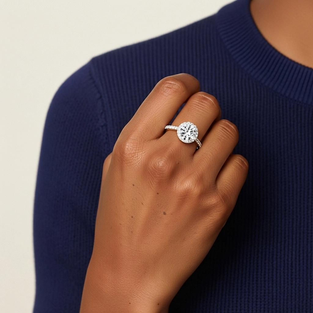 White Moissanite Engagement Ring