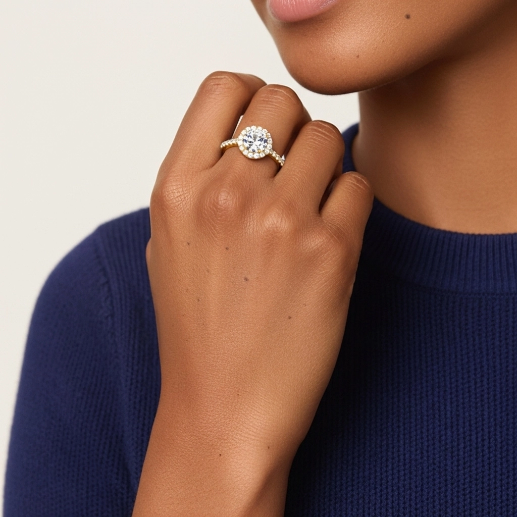 White Moissanite Engagement Ring