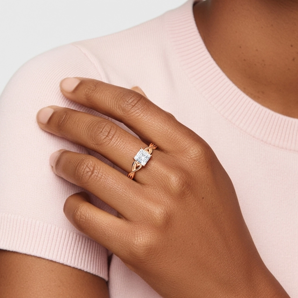 Modern Heart Asscher Cut Engagement Ring