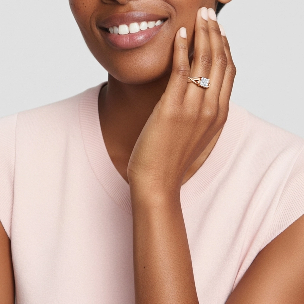 Modern Heart Asscher Cut Engagement Ring