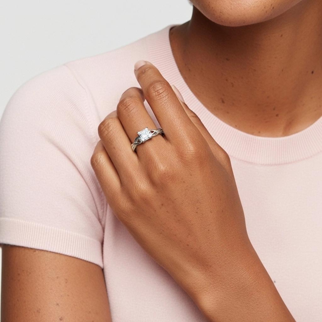 Modern Heart Asscher Cut Engagement Ring