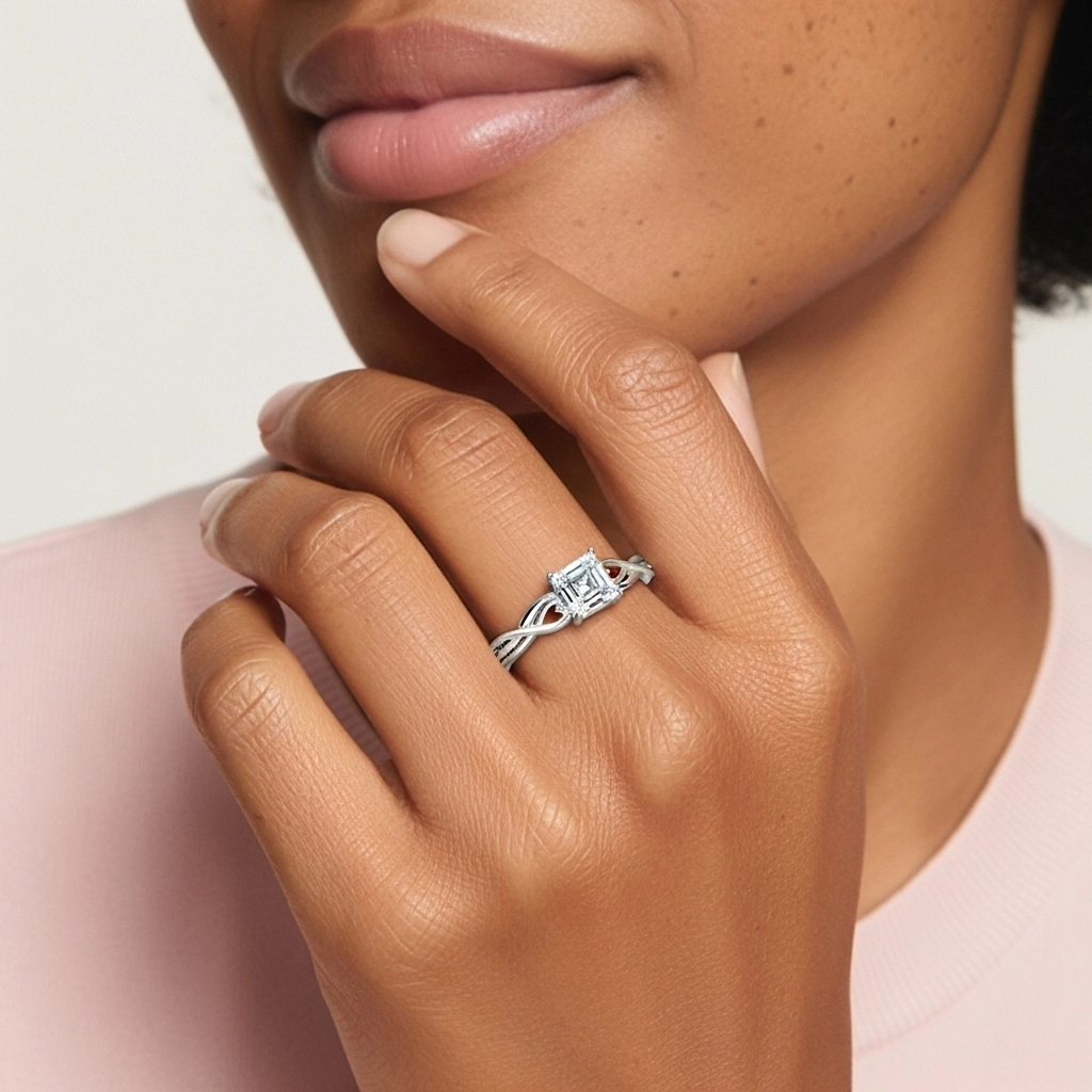 Modern Heart Asscher Cut Engagement Ring