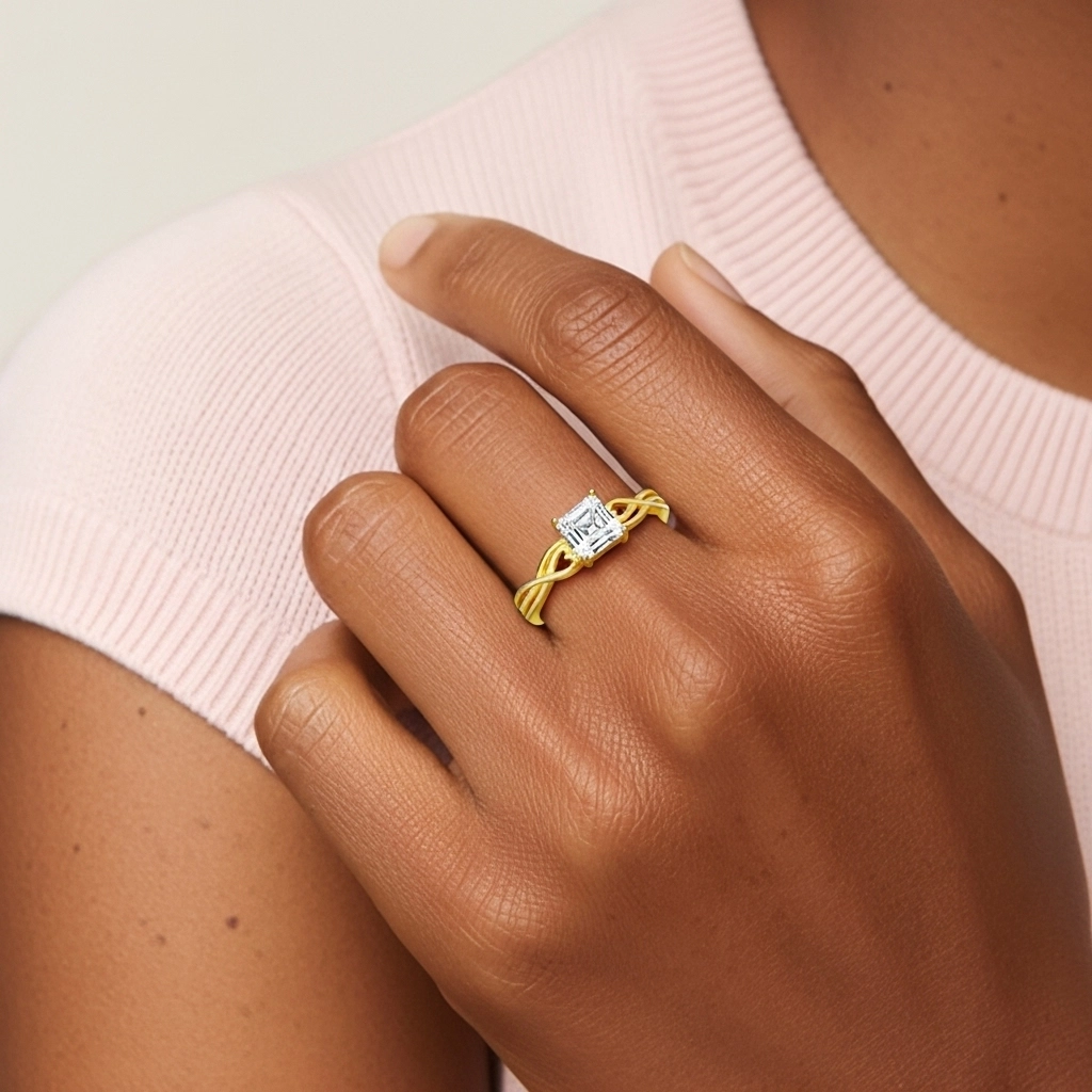 Modern Heart Asscher Cut Engagement Ring