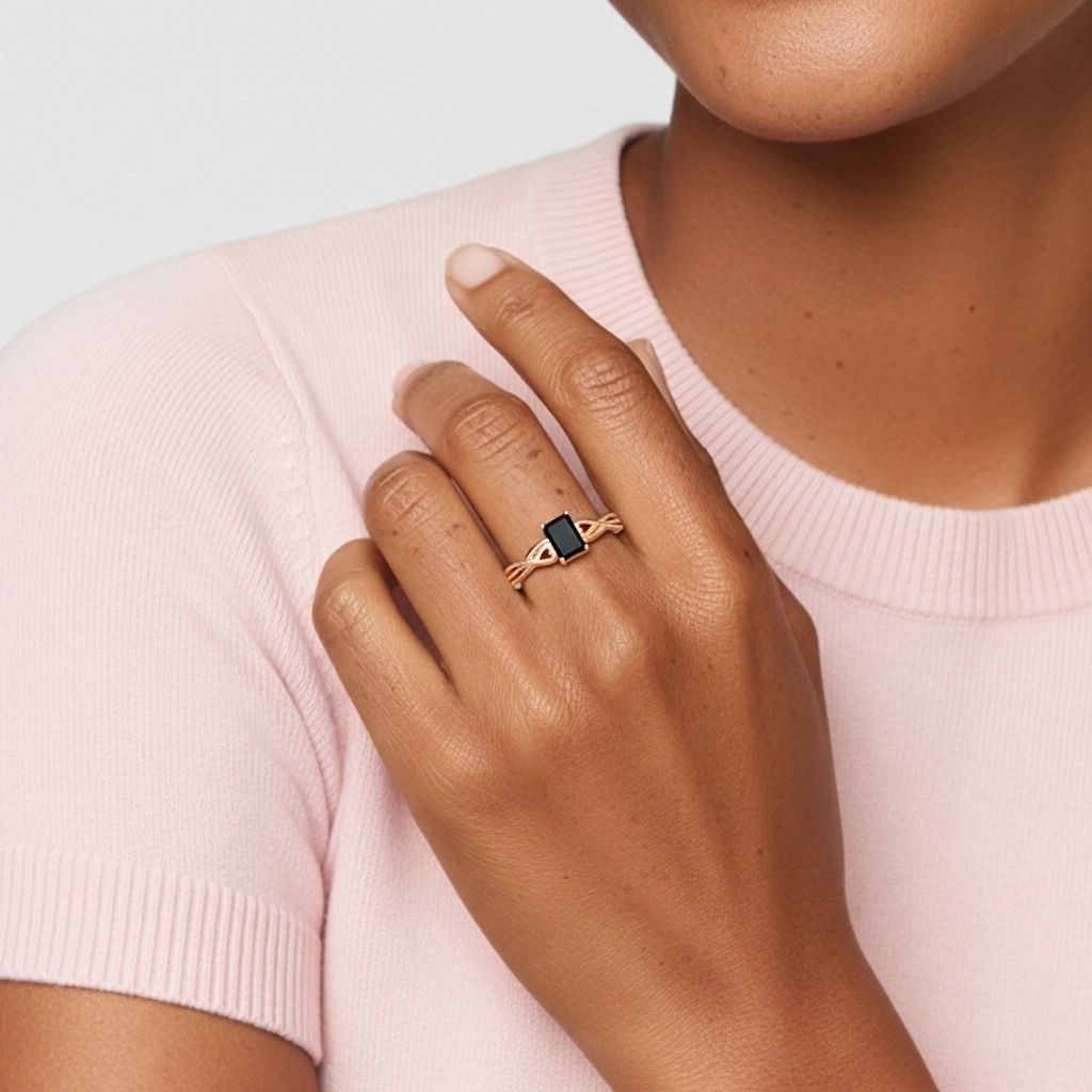 Modern Heart Emerald Cut Engagement Ring