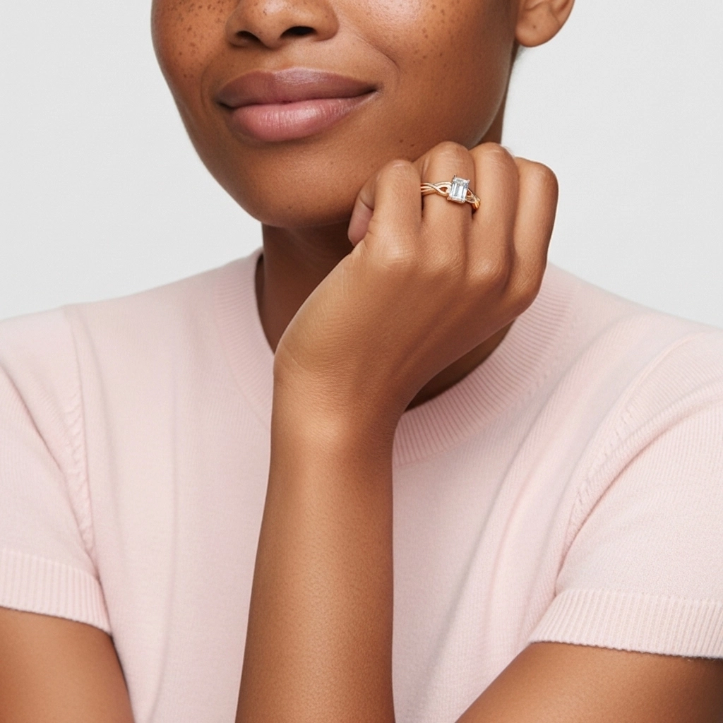 Modern Heart Emerald Cut Engagement Ring