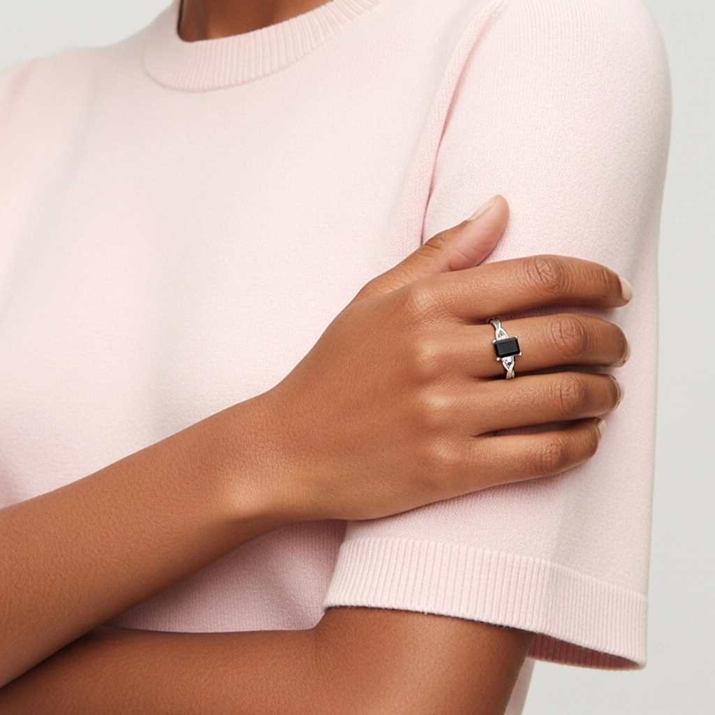 Modern Heart Emerald Cut Engagement Ring