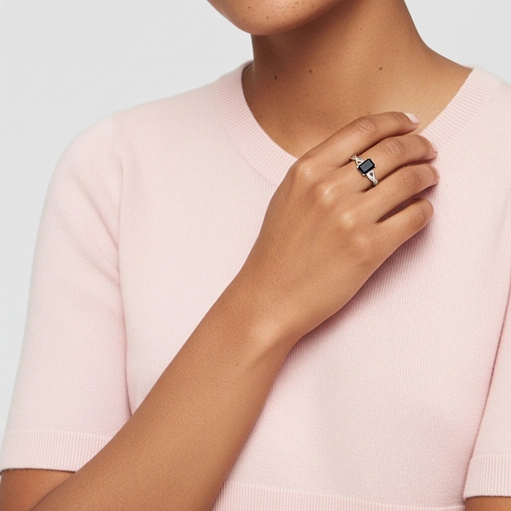 Modern Heart Emerald Cut Engagement Ring