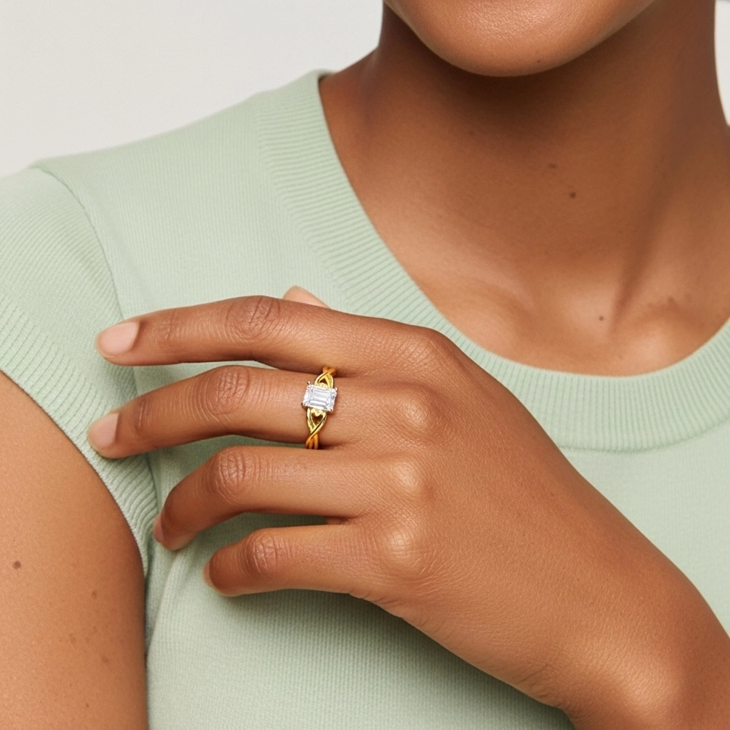 Modern Heart Emerald Cut Engagement Ring