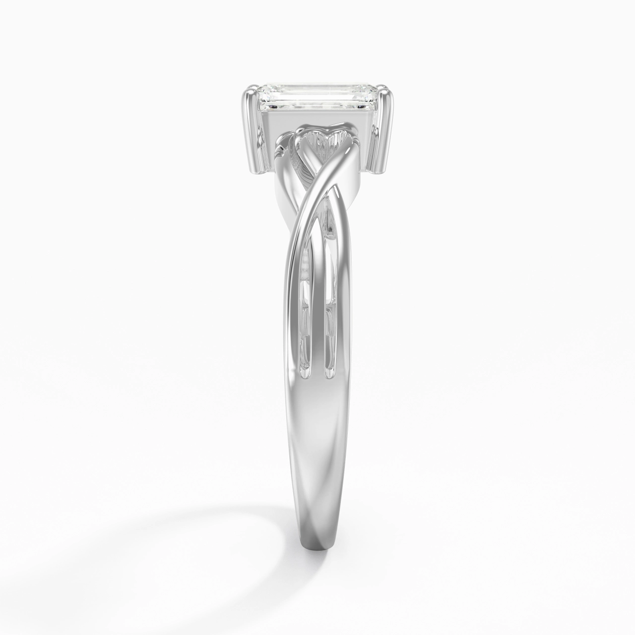 Modern Heart Emerald Cut Engagement Ring