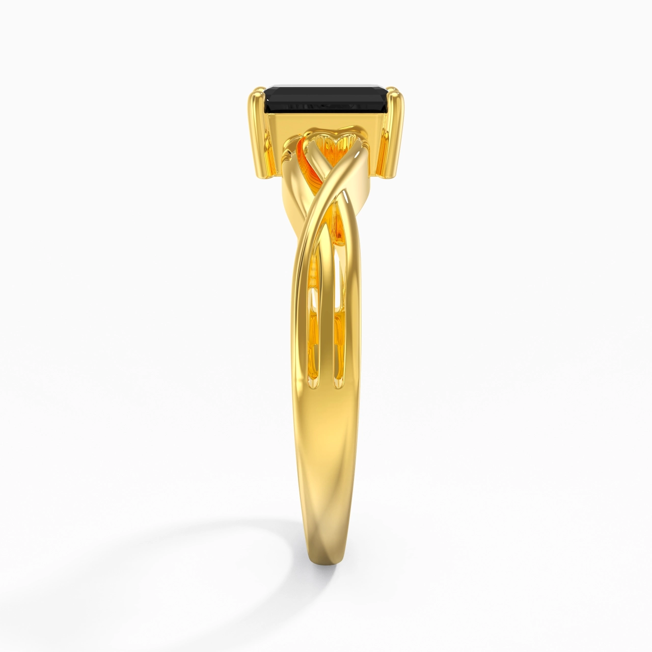 Modern Heart Emerald Cut Engagement Ring