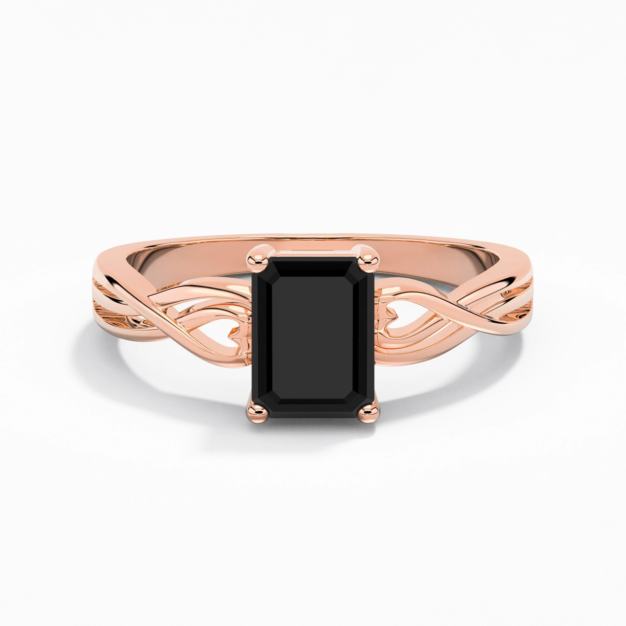Modern Heart Emerald Cut Engagement Ring
