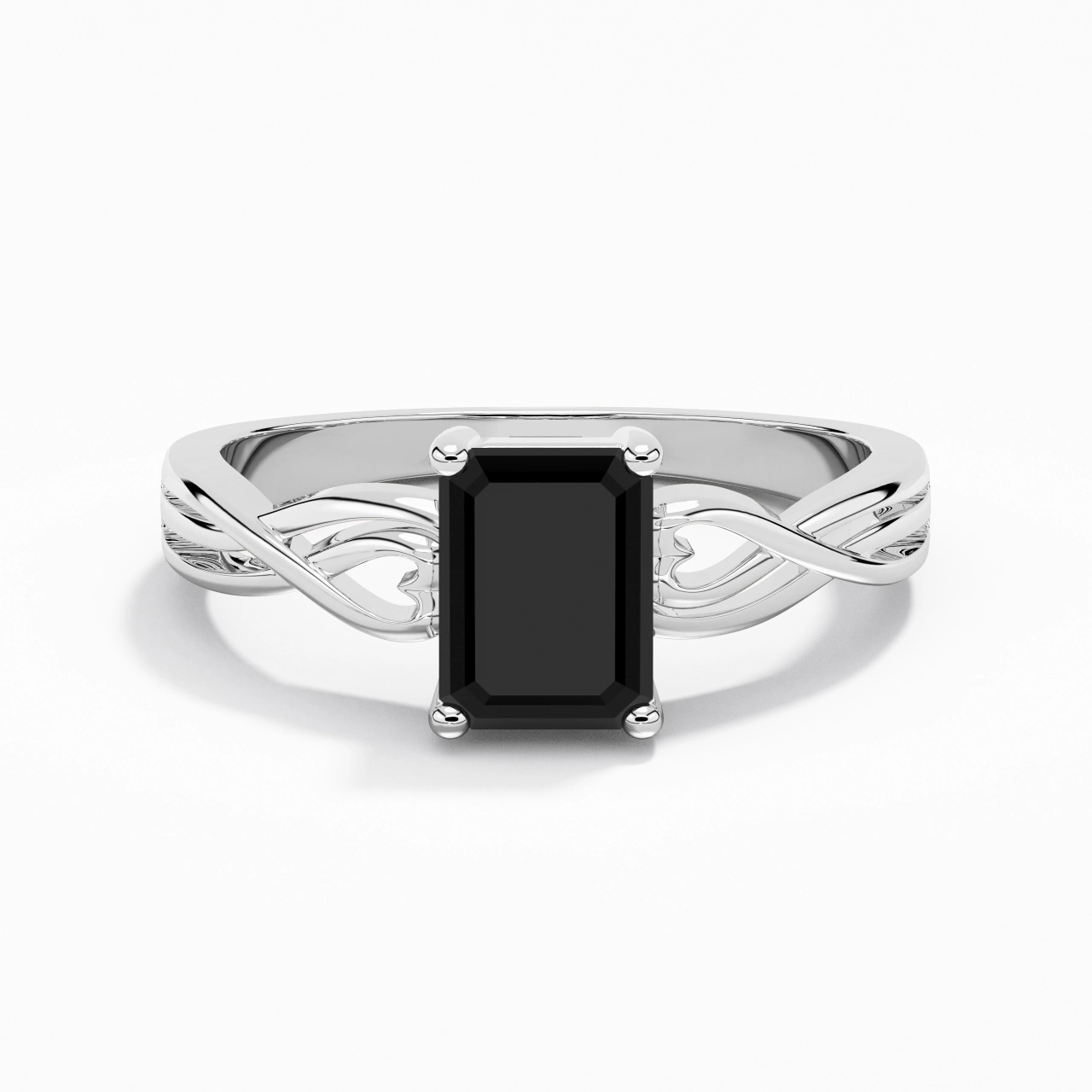 Modern Heart Emerald Cut Engagement Ring