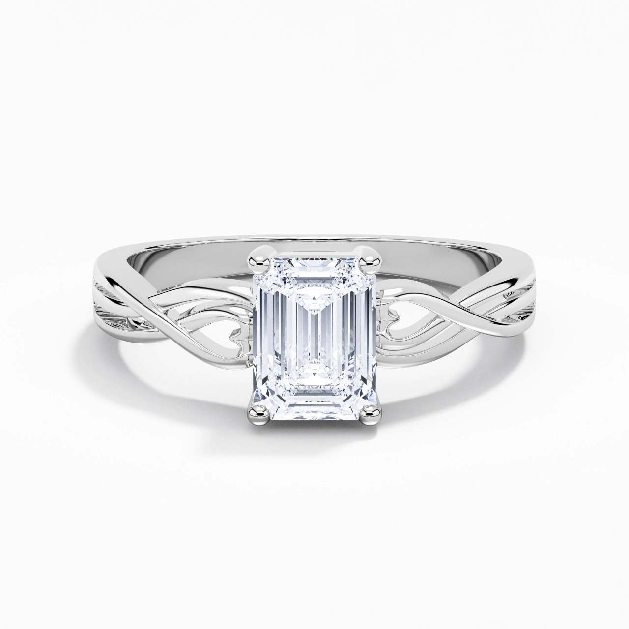 Modern Heart Emerald Cut Engagement Ring