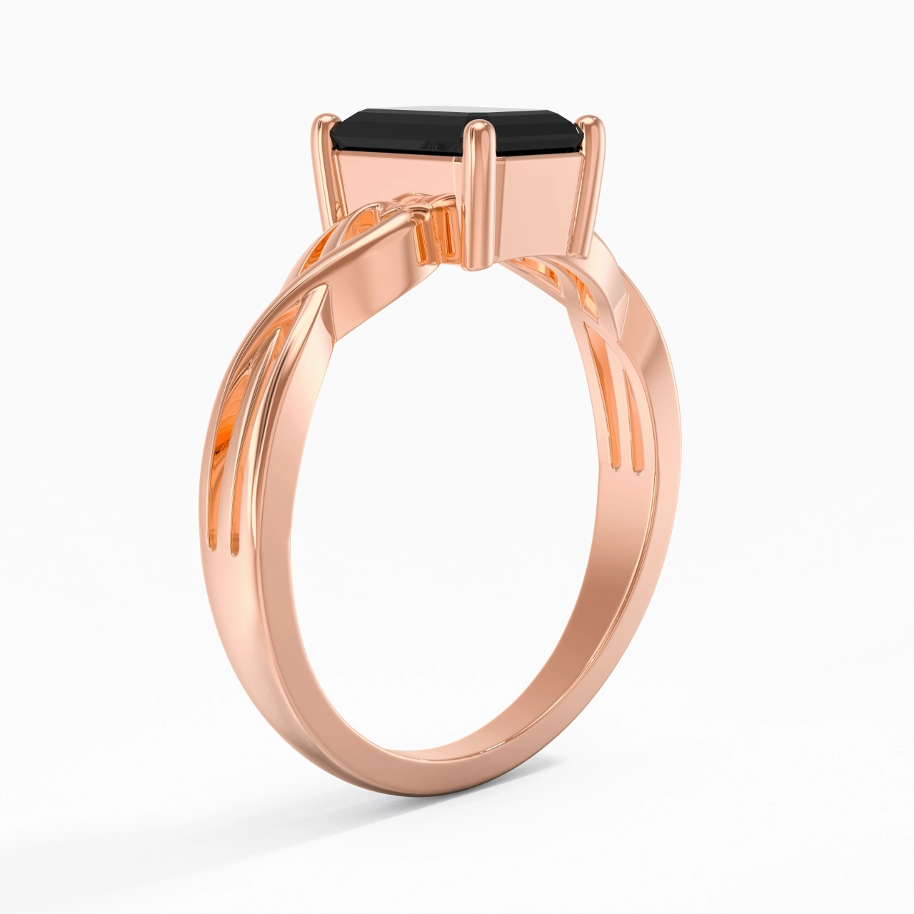 Modern Heart Emerald Cut Engagement Ring