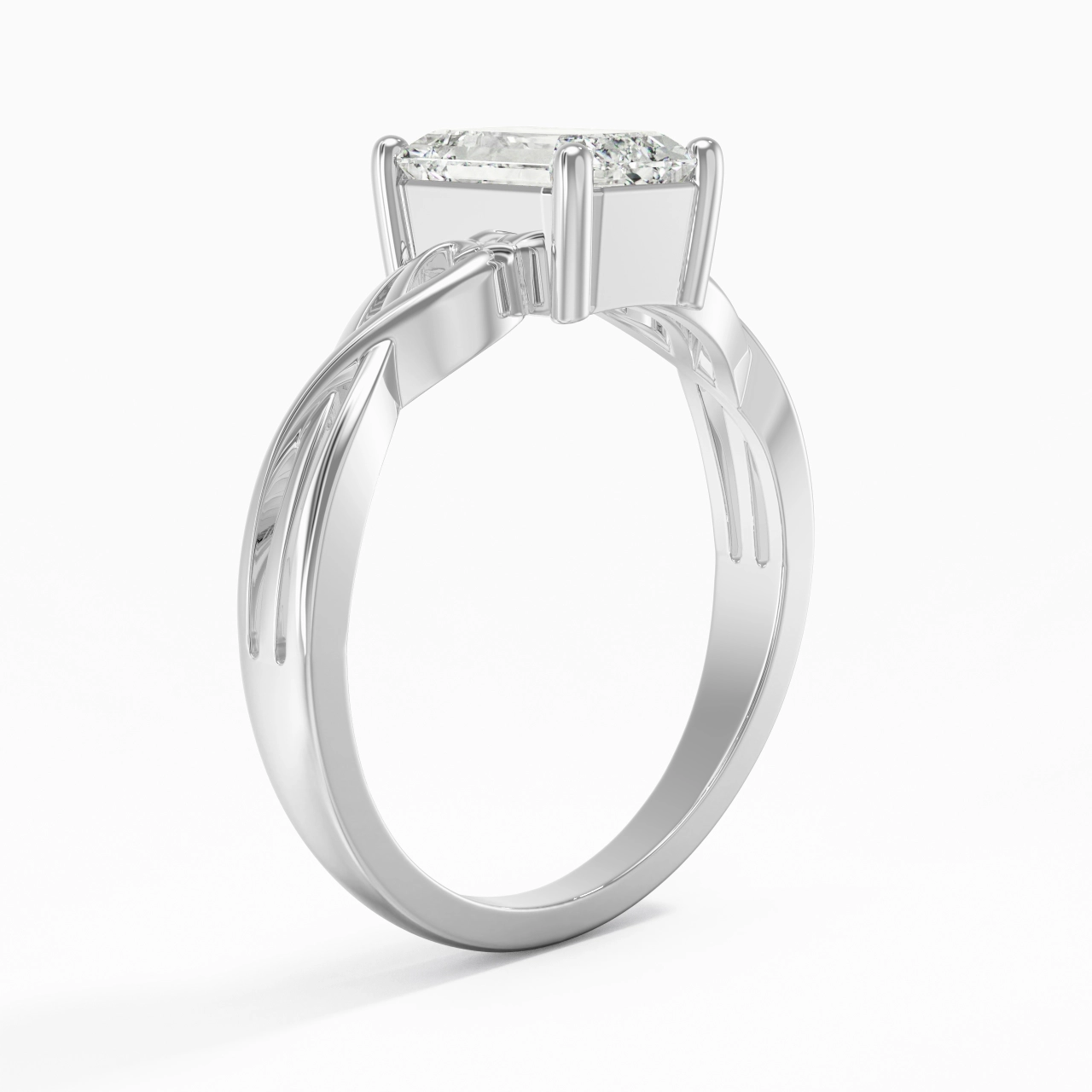 Modern Heart Emerald Cut Engagement Ring