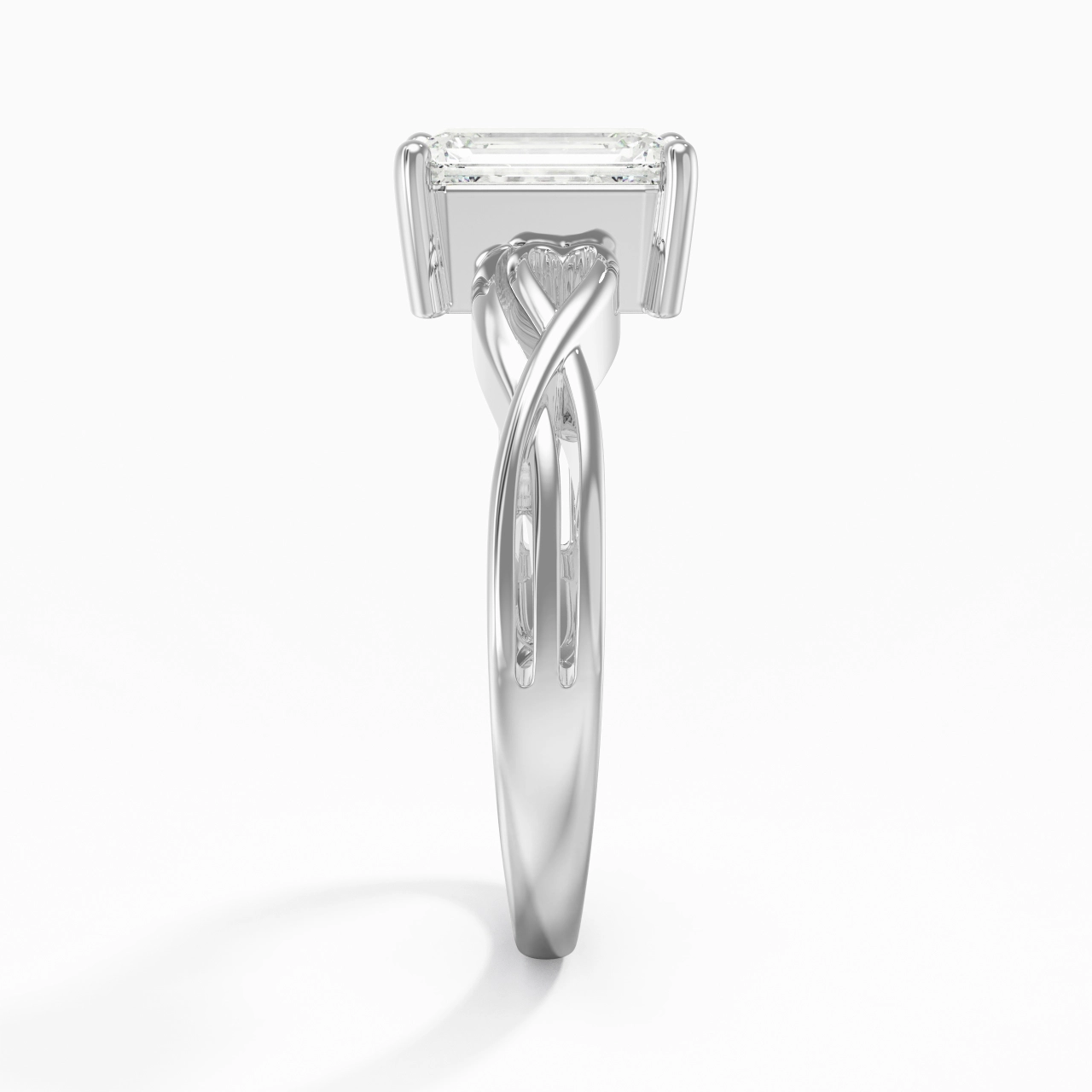 Modern Heart Emerald Cut Engagement Ring