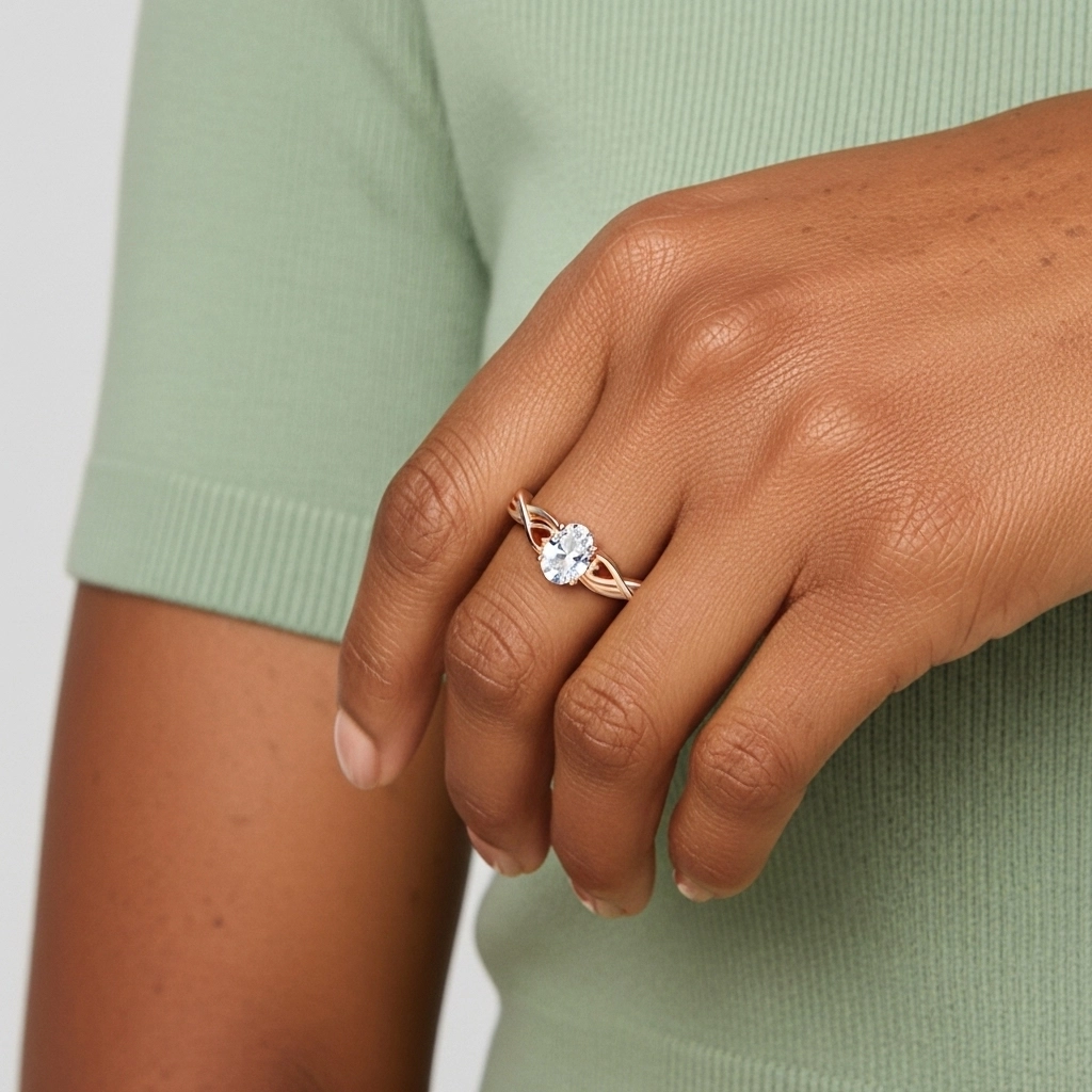 Modern Heart Oval Cut Engagement Ring