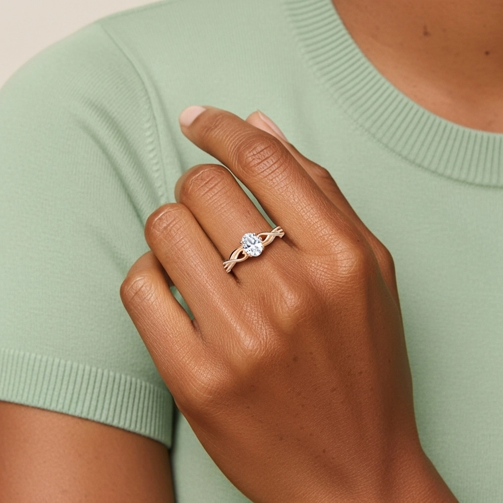 Modern Heart Oval Cut Engagement Ring