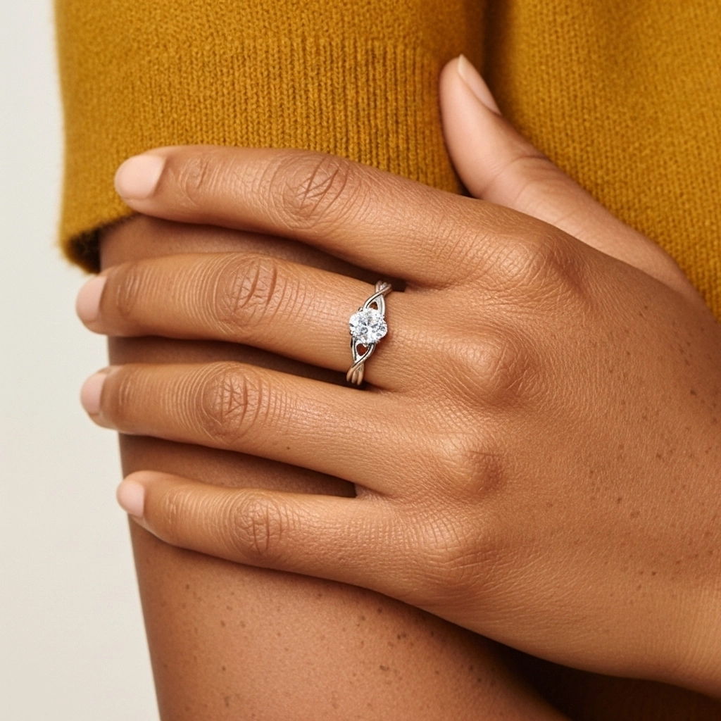 Modern Heart Oval Cut Engagement Ring