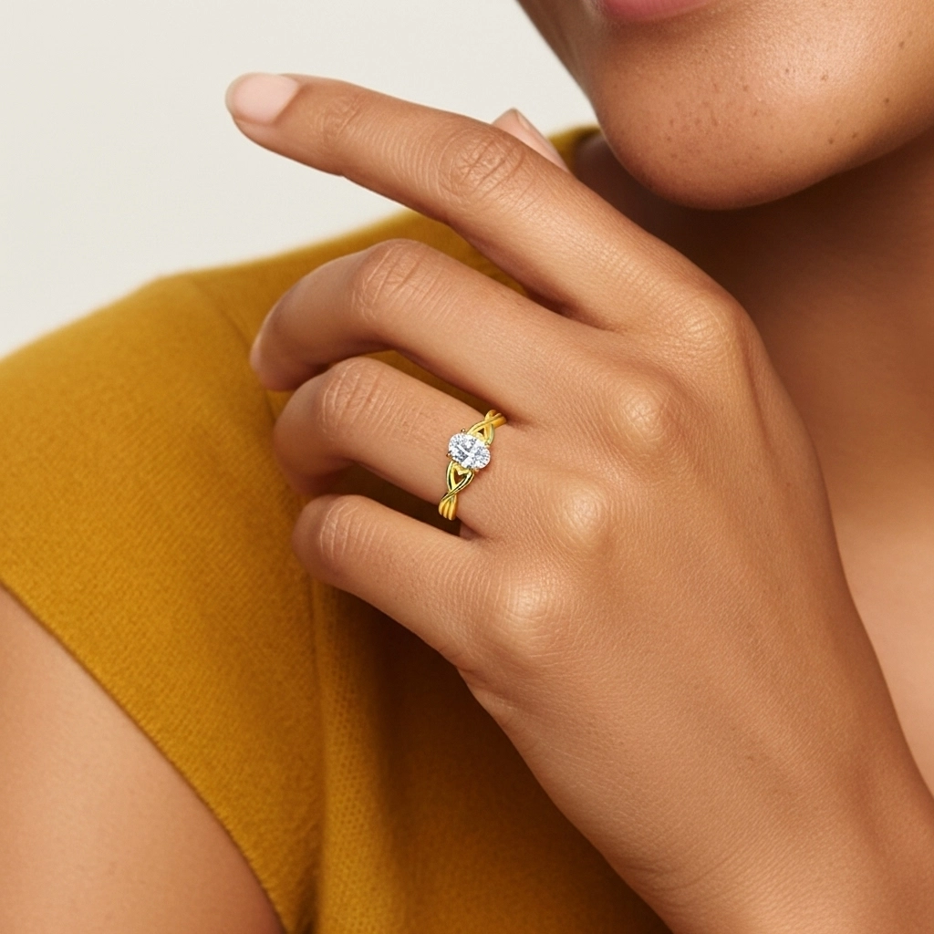 Modern Heart Oval Cut Engagement Ring