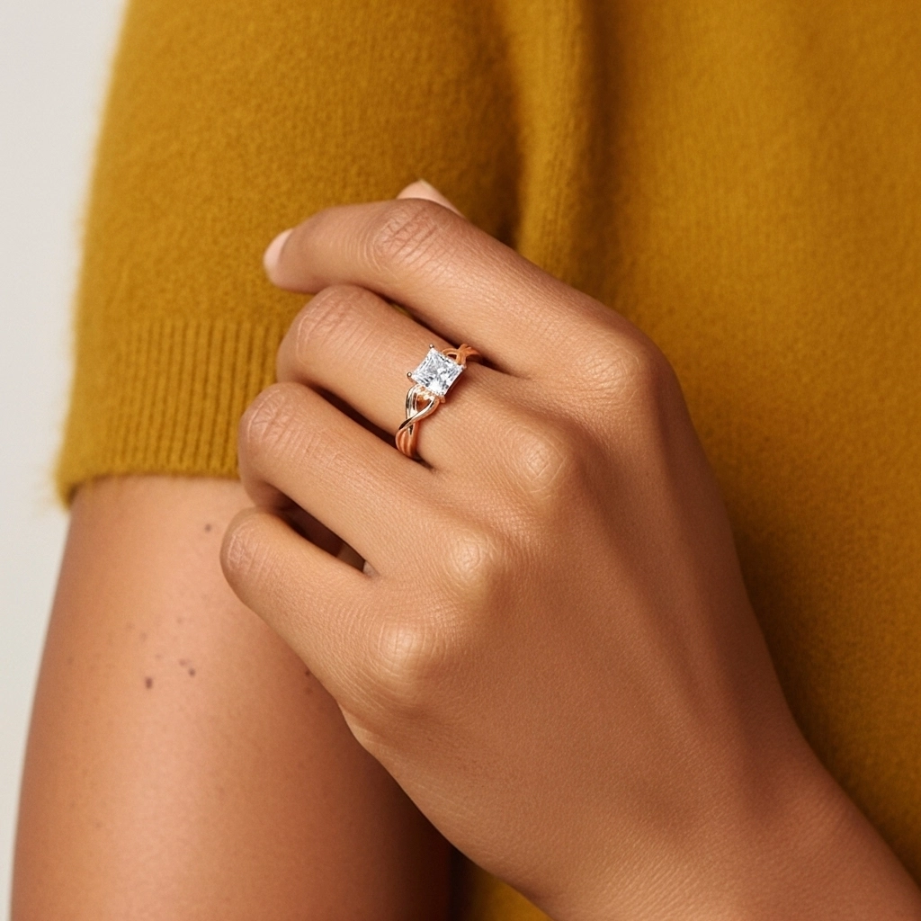 Modern Heart Princess Cut Engagement Ring